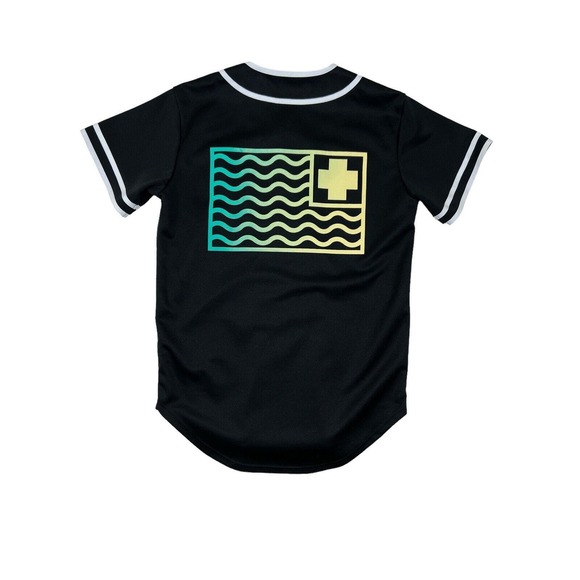 Pink+Dolphin Men Black Short Sleeve Button Up Baseball Jersey Sz M - Picture 7 of 7